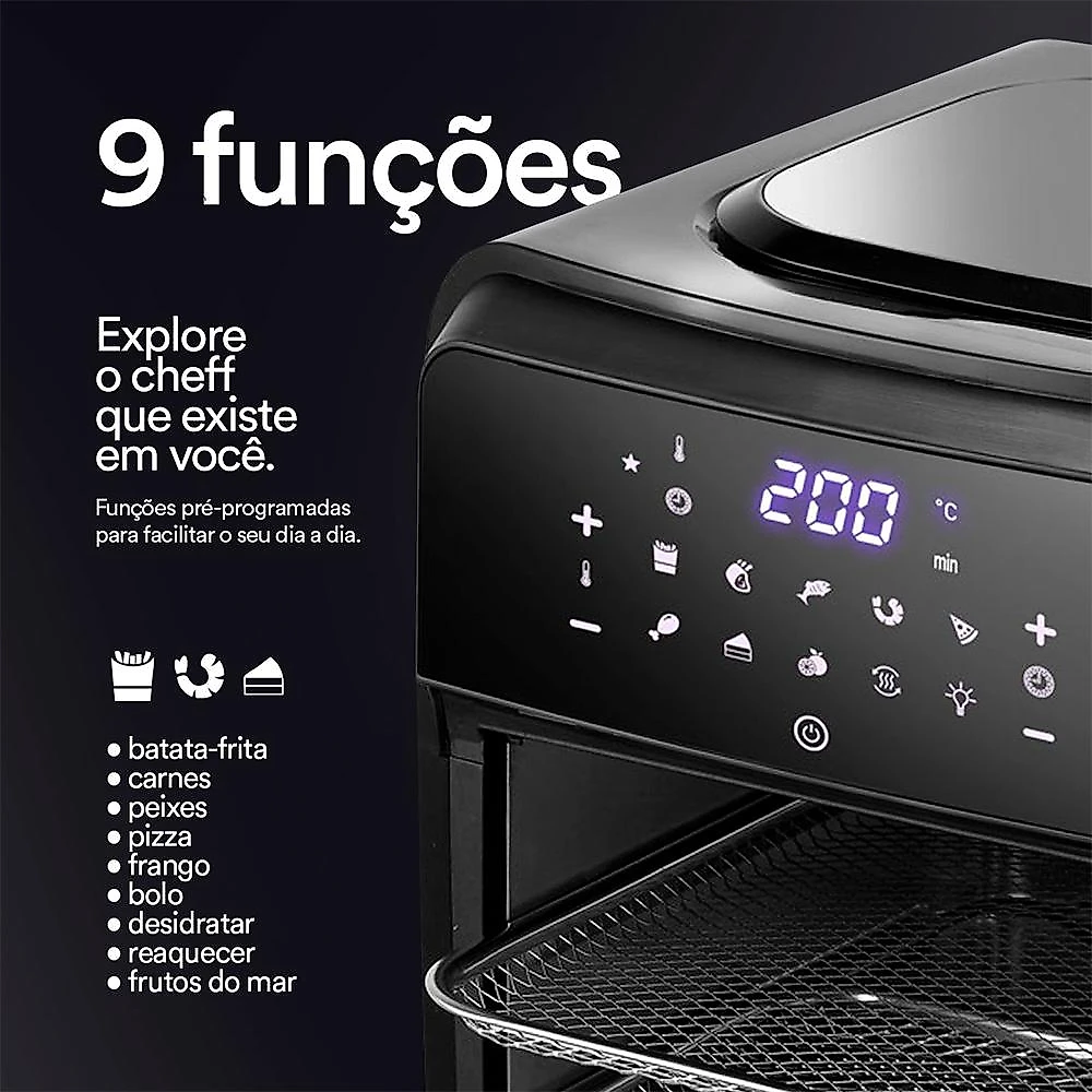 Fritadeira Sem Óleo Air Fryer EOS Premium 12L Digital Touch Titanium EAF12T 220V