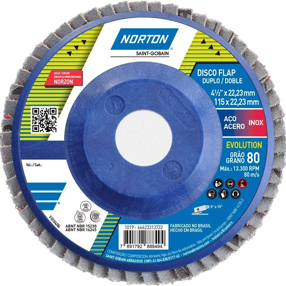 Disco Lixa Flap R822 com Desbaste e Acabamento Grão 80 Norzon 4.1-2X7-8'' Norton