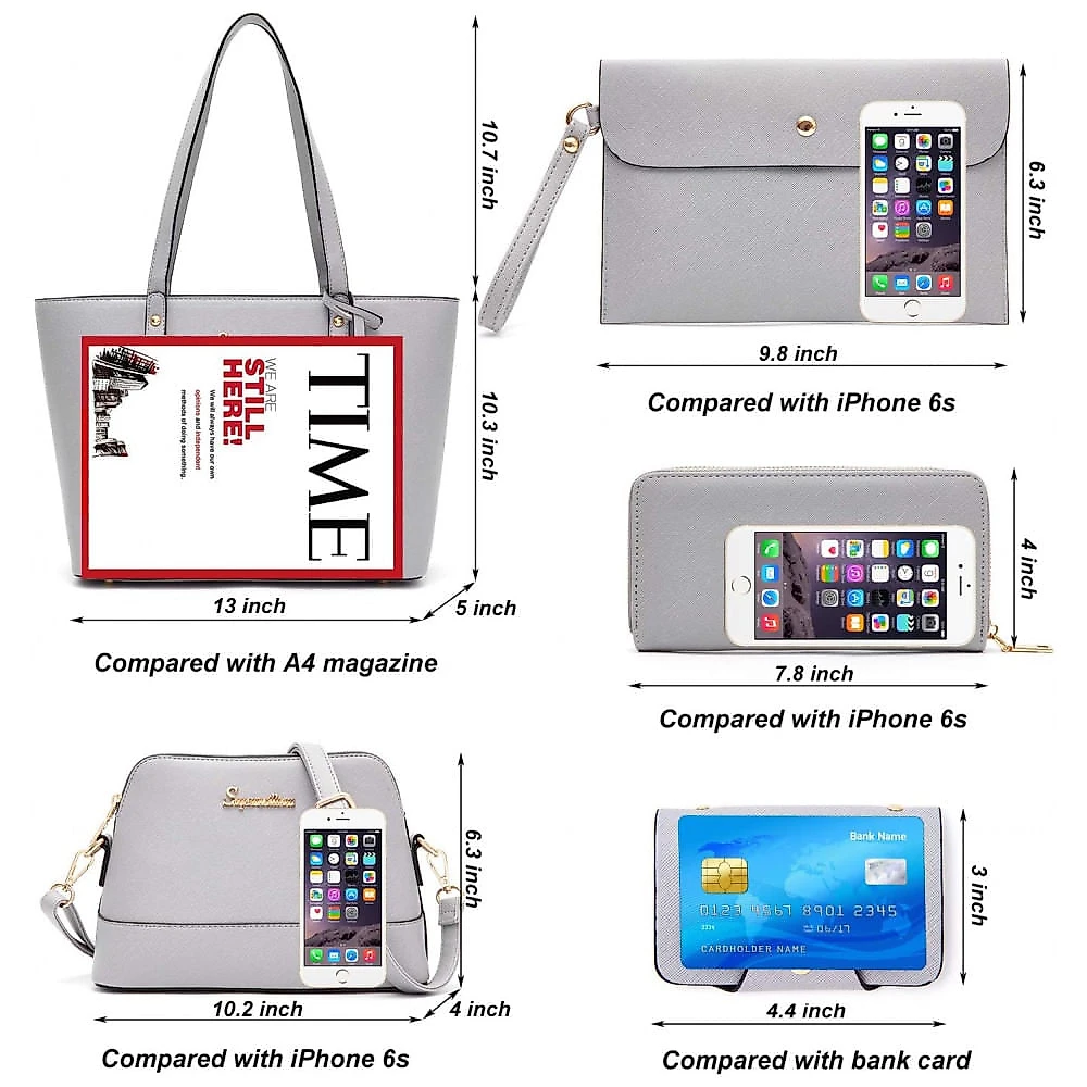 Bolsa de mão para mulheres carteira sacola bolsas de ombro com alça superior 5 peças conjunto de bolsa, SOPERWILLTON