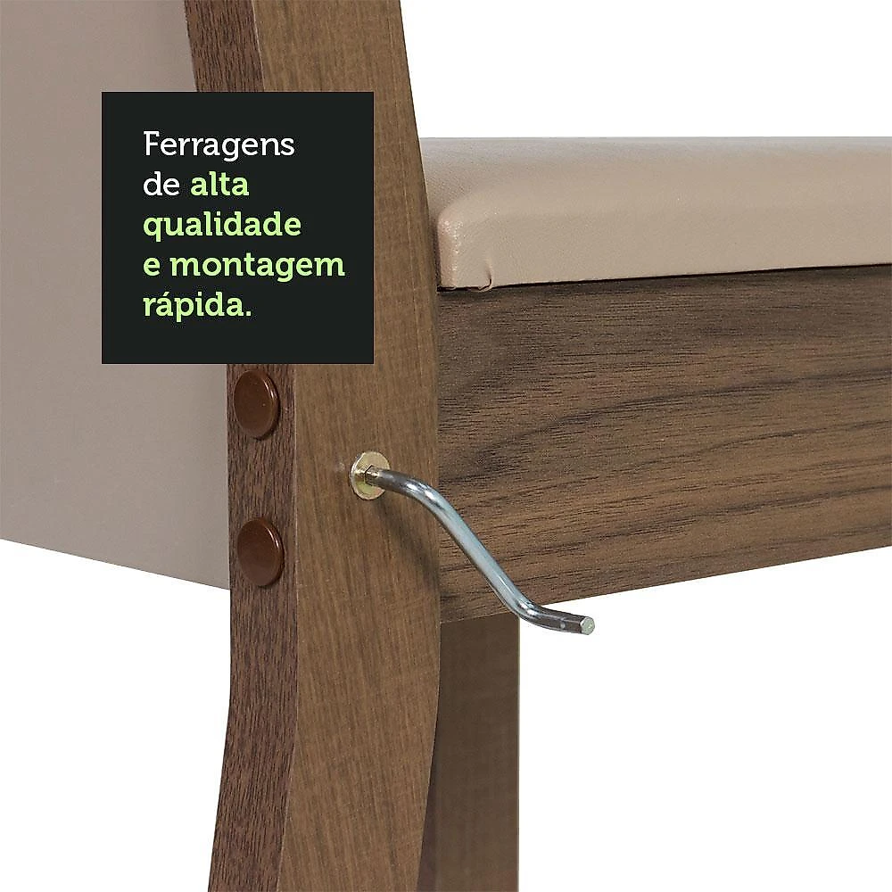 Conjunto sala de jantar mesa tampo de madeira 4 cadeiras rustic/crema/sintético bege claire madesa