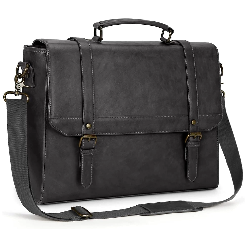 Bolsa Carteiro Masculina de Couro Sintético para Laptop com 15,6 Polegadas, IGOLUMON, Cinza