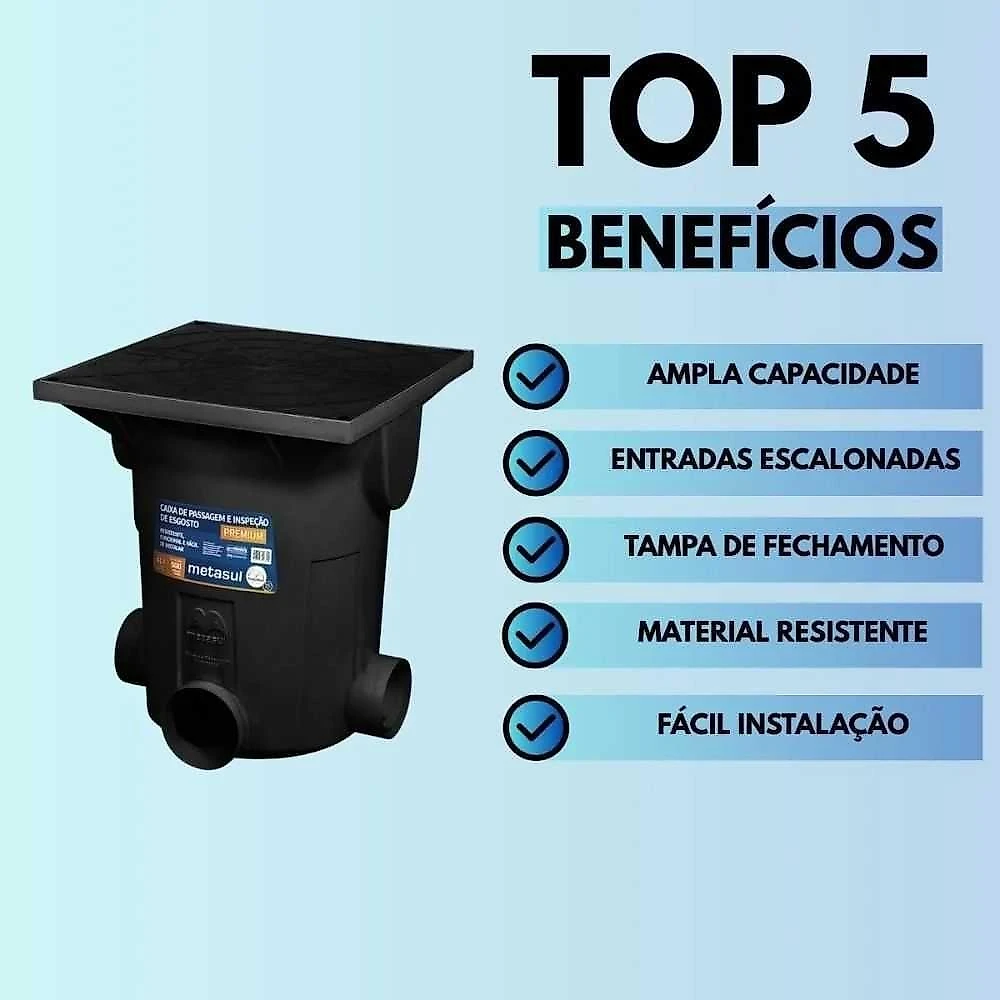 Caixa de Inspeção e Passagem de Esgoto Premium PVC Preta Metasul