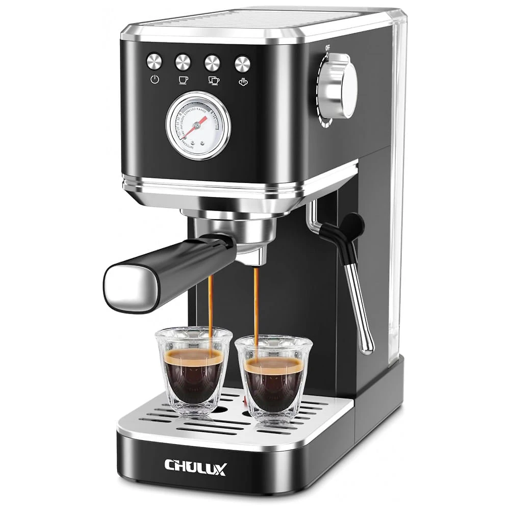 Cafeteira Espresso CHULUX Slim Automática 20 Bar, Vaporizador de Leite, 1,18L, Bomba Italiana, Aço Inox, Aquecimento Rápido, 110V - Preta