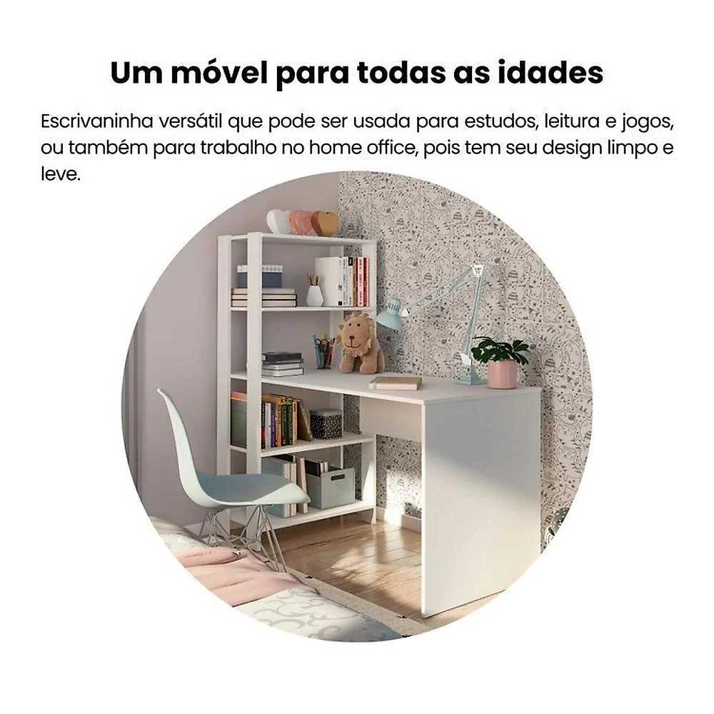 Kit 2 Peças com Escrivaninha Match e Estante para Livros 5 Prateleiras Branco
