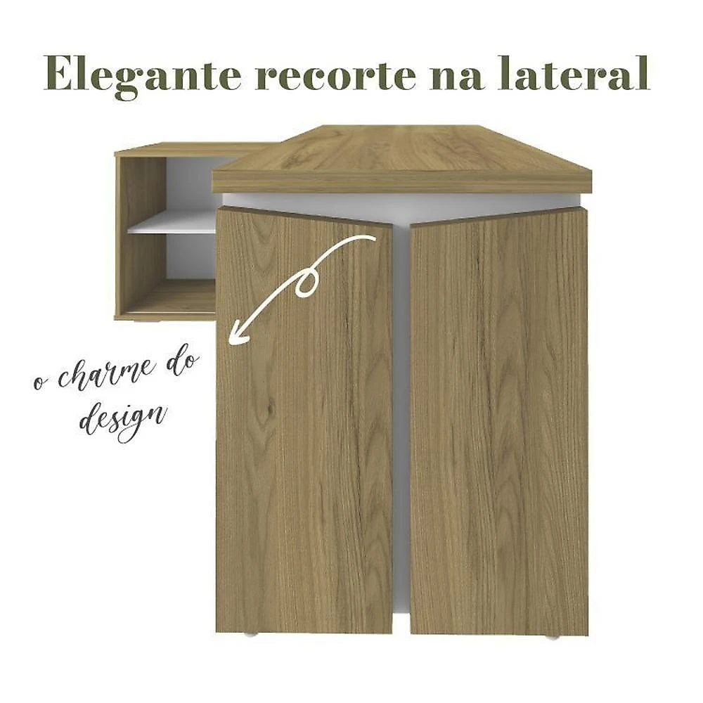 Kit 2 Peças com Escrivaninha em L com Porta de Correr e Armário Alto Multiuso Olmo/Branco