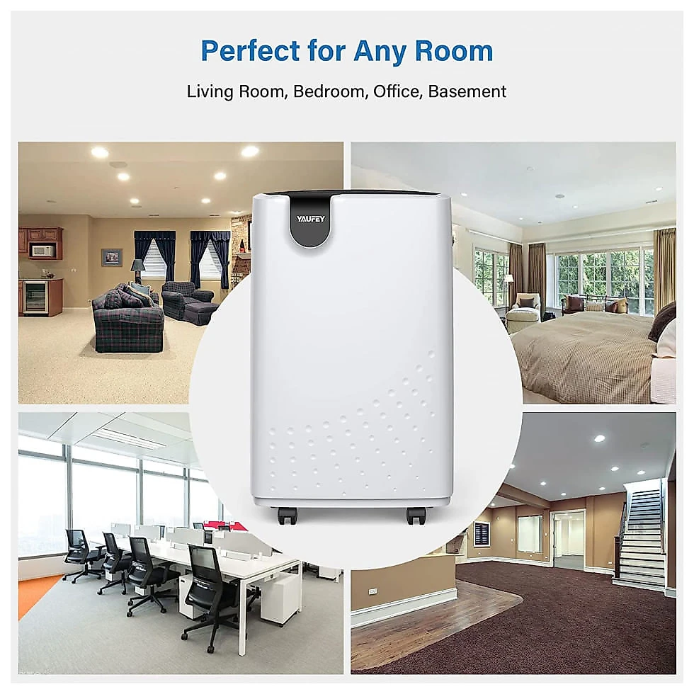 Desumidificador para Grandes Ambientes 1.8L até 230 m2 com Drenagem Automática ou Manual, 110V, Yaufey, Branco