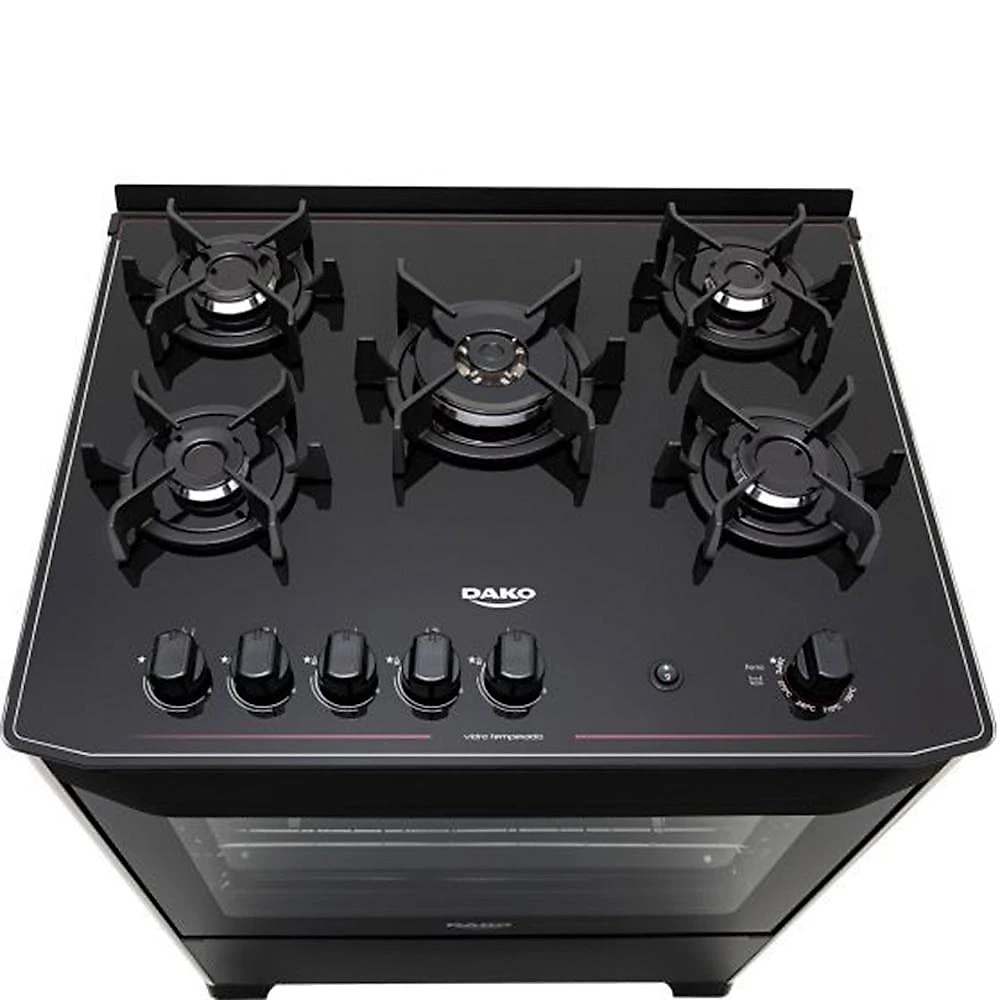 Fogão 5 Bocas Dako Magister, Acendimento Automático, Preto Fogão 5 Bocas Dako Magister com Acendimento Automático e Mesa de Vidro, Preto