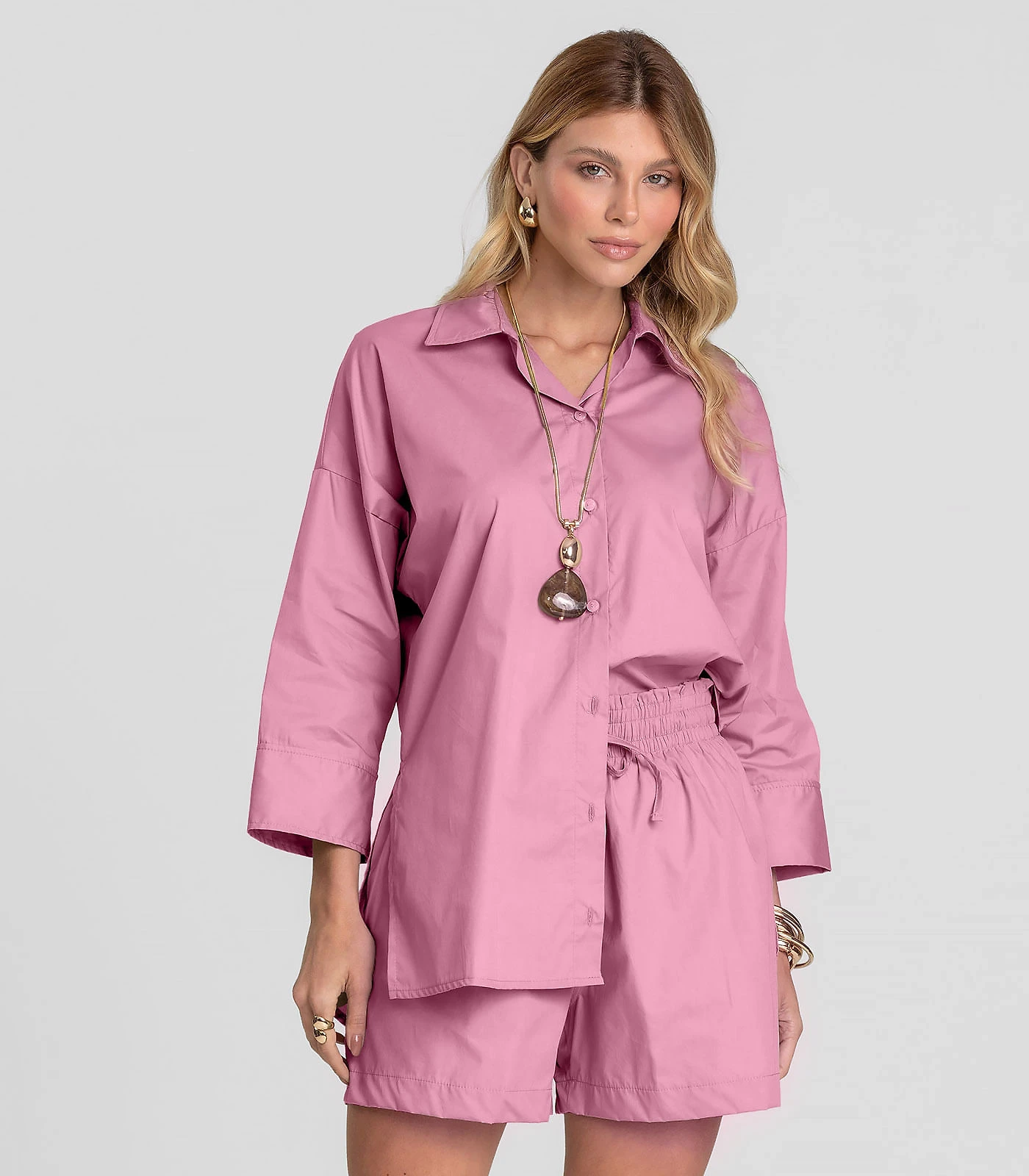 Camisa Feminina Manga 7/8 Dianna Rosa