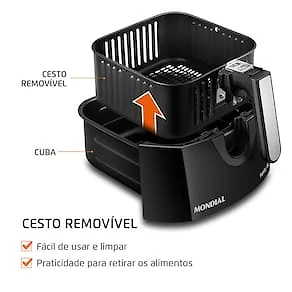 Miniatura Fritadeira Elétrica Sem Óleo Air Fryer Mondial Family AFN40FB 4L Preta 110V