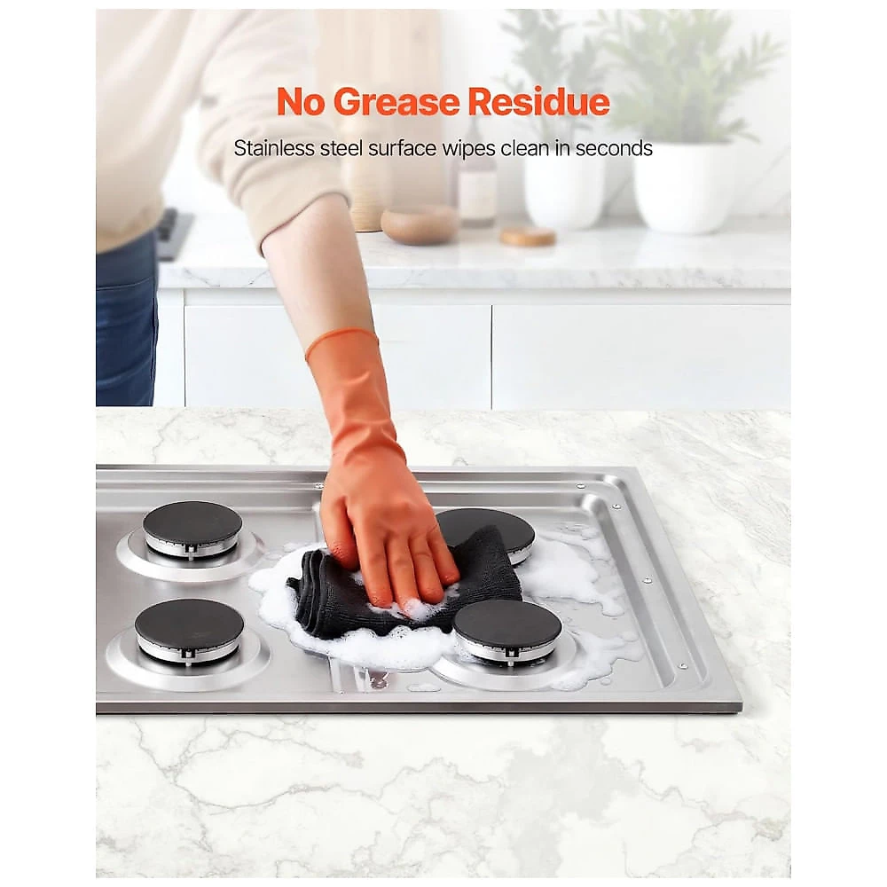 Fogão Cooktop a Gás 4 Queimadores VEVOR Inox Preto Conversível GN/GLP 48.000 BTU 110V Embutir 76cm