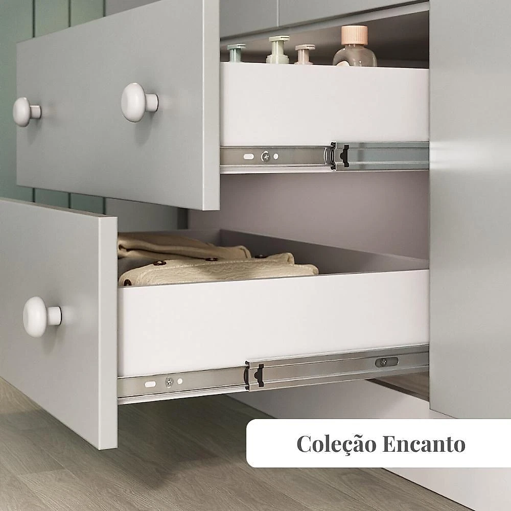 Conjunto de Quarto Encanto Guarda Roupa 4 Portas 2 Gavetas MDP-MDF 120CM Branco Multimóveis