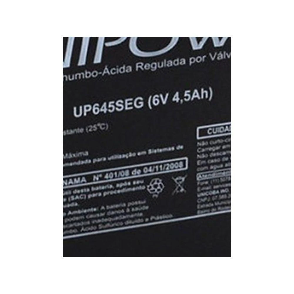 Bateria UP645SEG 6V 4.5AH Selada para Segurança e Nobreak Prata Unipower