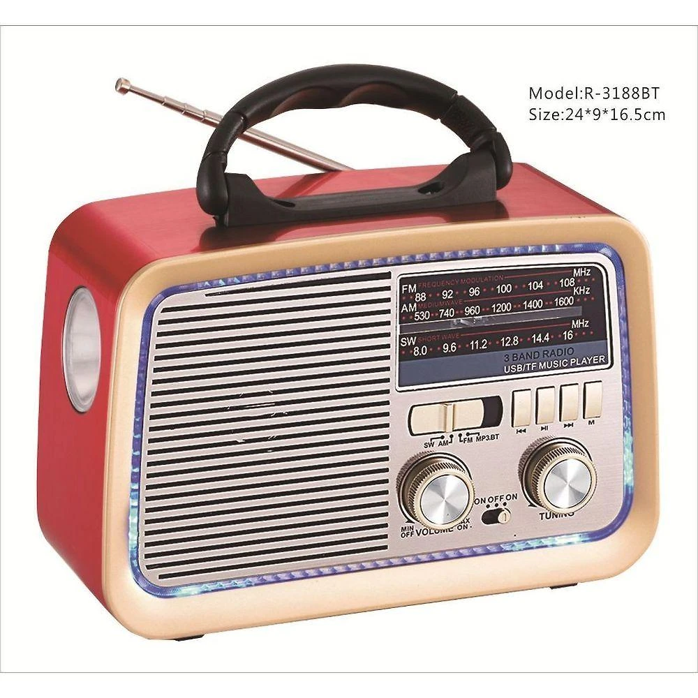 Rádio Retrô Bluetooth OEM AD-3199 com USB Microsd Entrada Auxiliar AM FM SW Bivolt Vermelho