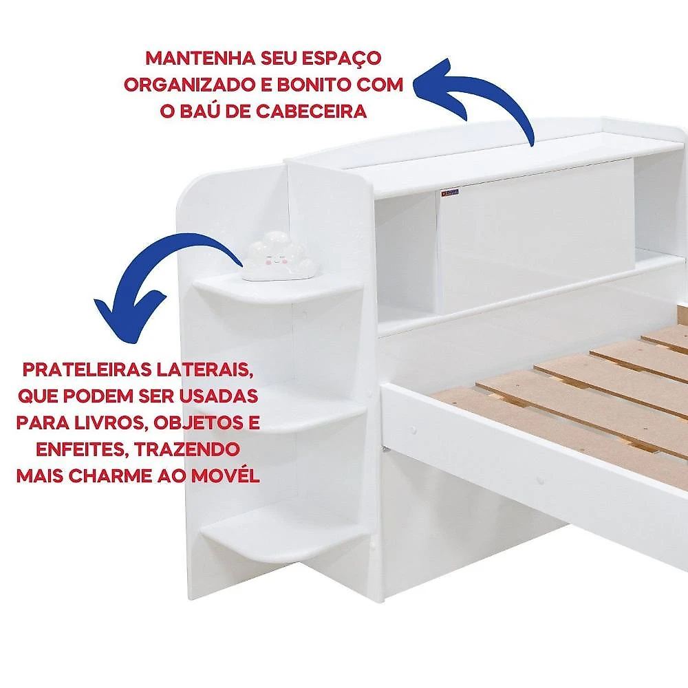 Quarto Infantil Completo com Guarda-roupa Cama 100% Mdf e Cômoda Angel Branco