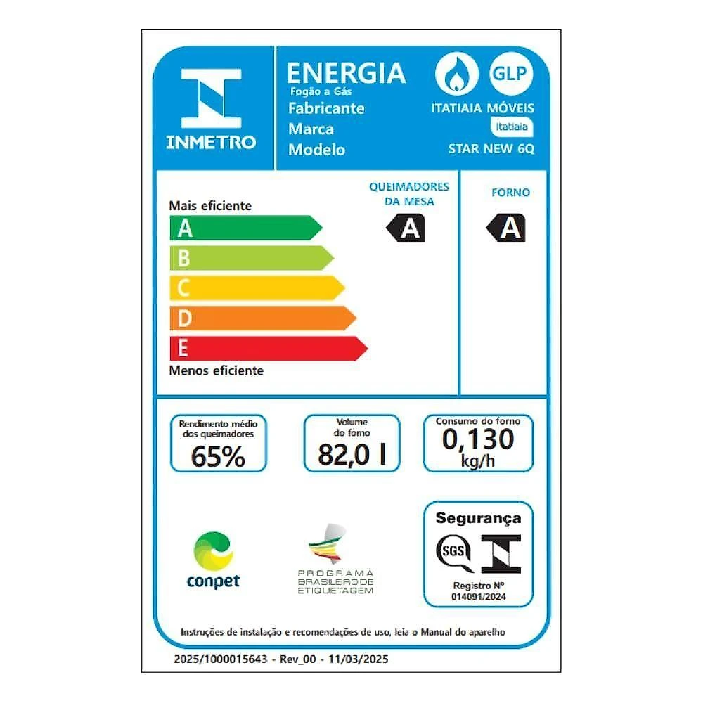 Fogão itatiaia star new piso 6 bocas branco mesa de inox bivolt 3700000473