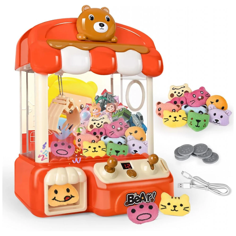 Máquina de Garra Vermelha nicknack – Mini Arcade Infantil com 10 Pelúcias, 10 Moedas e Cabo USB