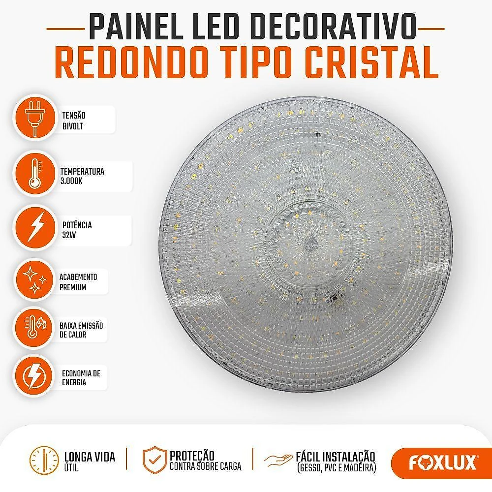 Painel LED Redondo Decor Iluminação Decorativa Branco Foxlux