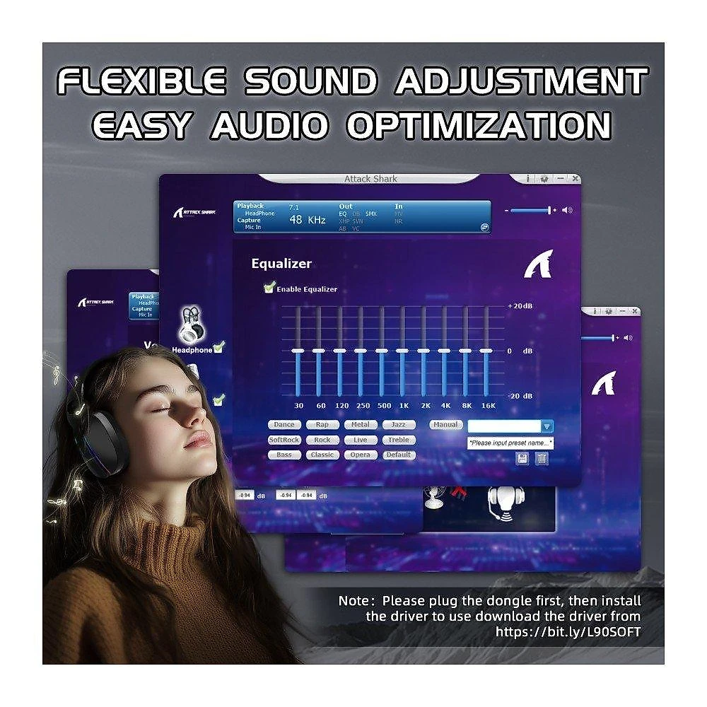 Headset Gamer Sem Fio Attack Shark L90, Bluetooth, High Fidelity, Preto - L90