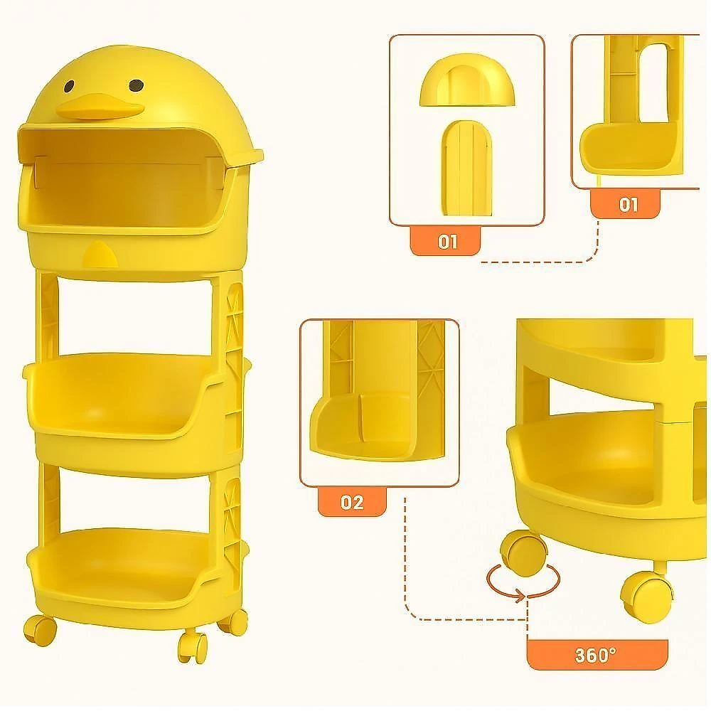 Estante Infantil com Design Lúdico de Pintinho 3 Camadas Amarelo