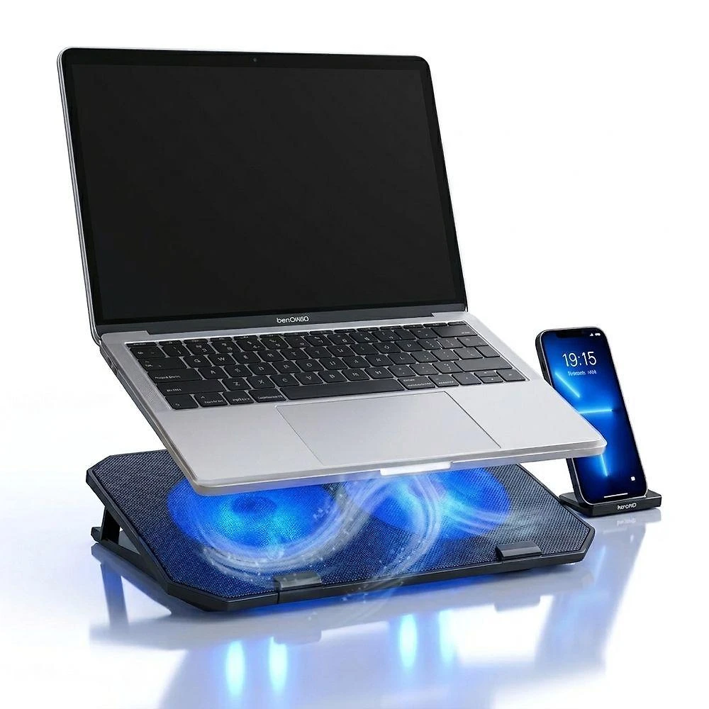 Base Cooler para Notebook com Ventoinhas e Iluminação LED Azul com Suporte para Celular Utimix