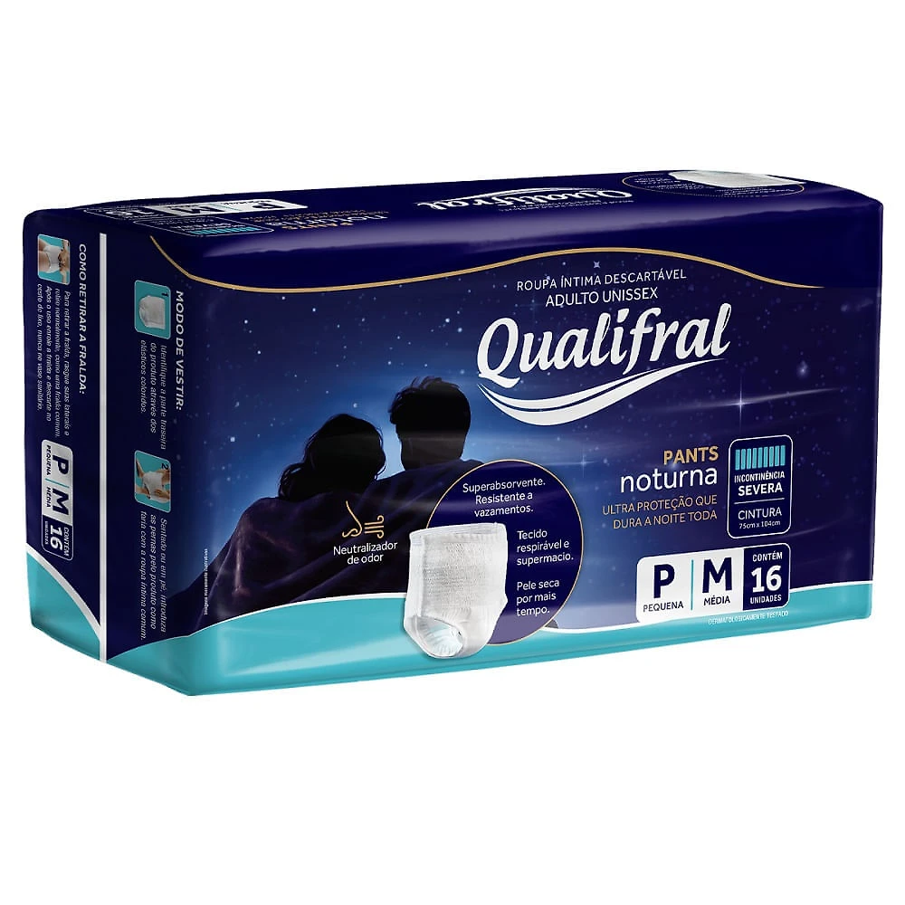 Miniatura Fralda Geriátrica Qualifral Pants Noturna P/M 16 Unidades