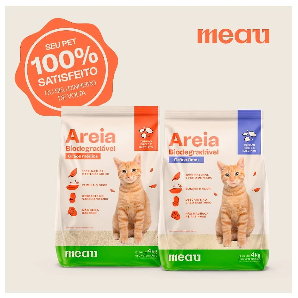 Areia Higiênica Meau Biodegradável Grãos Médios para Gatos - 8 Kg