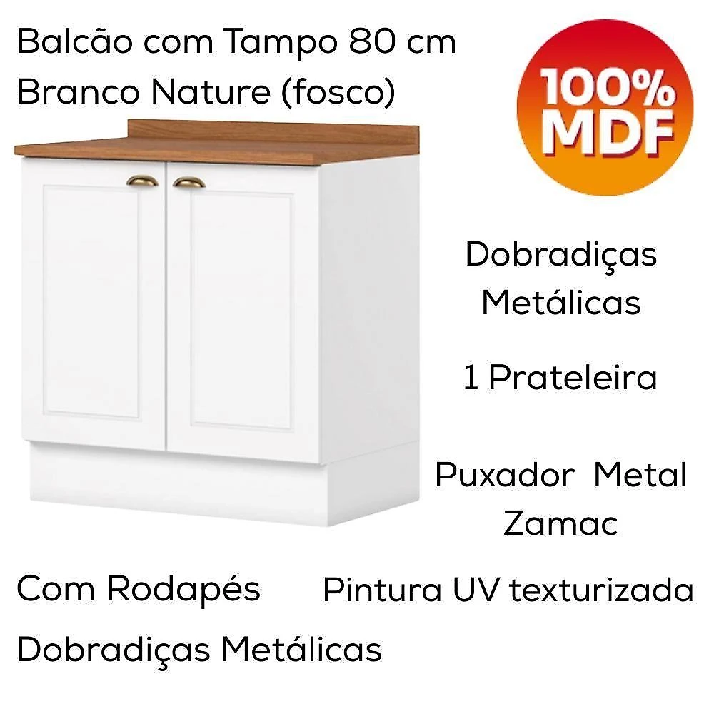 Cozinha Modulada 200cm Ce854 Americana Branco Nature Henn