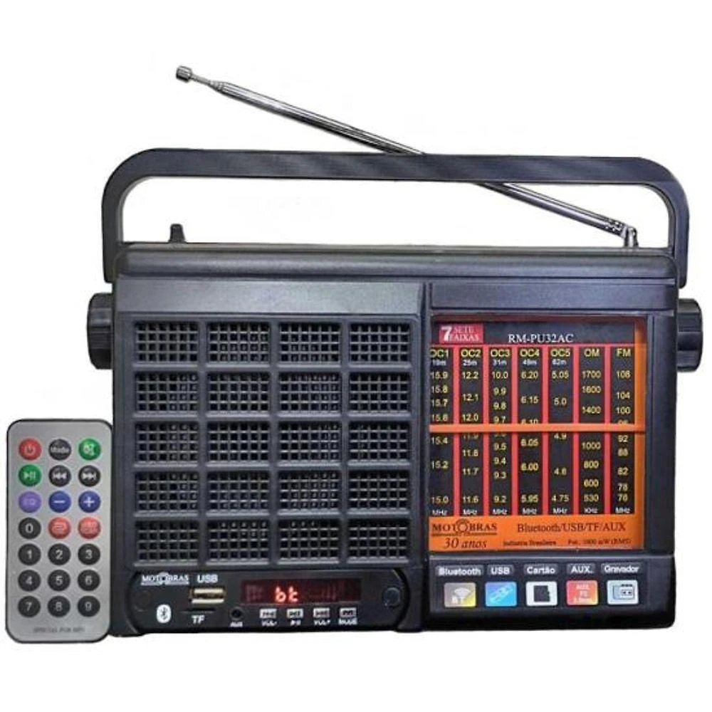 Rádio Portátil Motobras RM-PU32AC com Receptor Digital de Baixo Ruído, Bluetooth e USB TF Preto