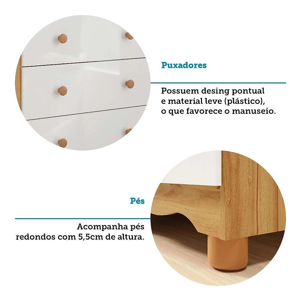 Quarto Infantil com Guarda-Roupa 3 Portas e Cômoda 4 Gavetas 100% MDF Mimo Espresso Móveis Quarto Infantil com Guarda-Roupa 3 Portas e Cômoda 4 GavetasMimo 100% MDF Espresso Móveis Branco Brilho/Amêndoa