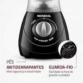 Liquidificador Mondial Power L-550 1,9L 550W 2 Velocidades Pulsar Preto 110V