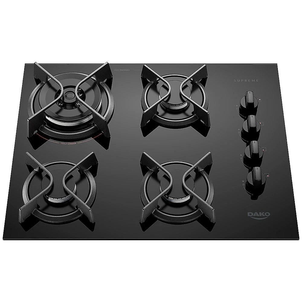 Cooktop a gás 4 bocas dako supreme com queimador tripla chama preto – bivolt