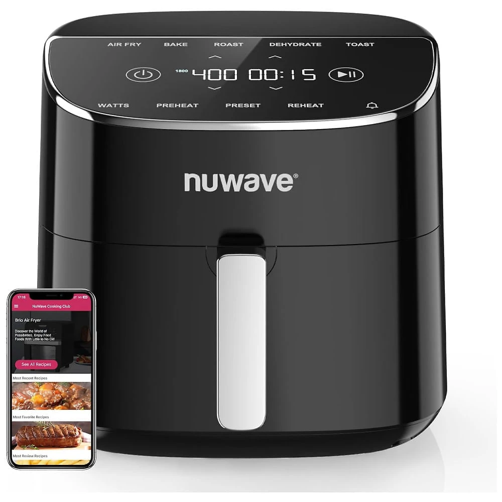 Fritadeira de Ar Nuwave Brio Plus 8 Litros - Nova Versão Aprimorada - Livre de Substâncias Tóxicas - 7 Funções de Cozimento - Fritar, Assar, Grelhar,