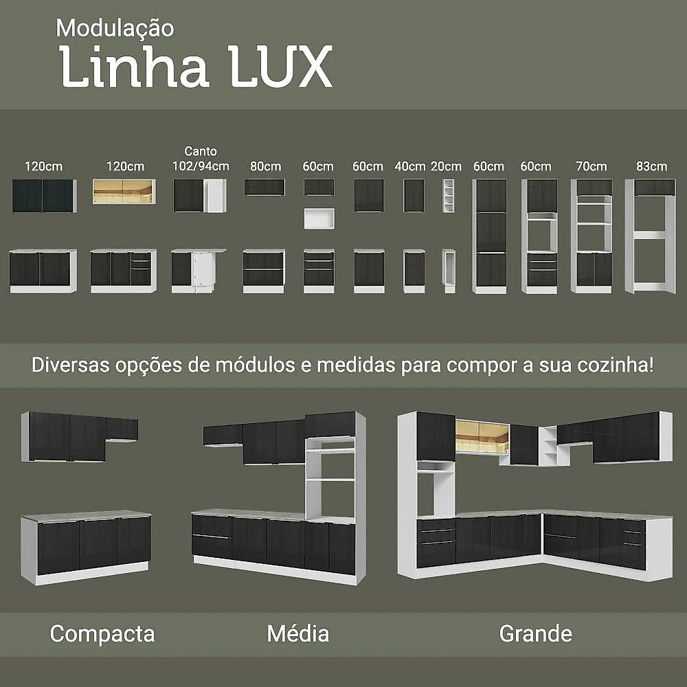 Armário aéreo madesa lux 120 cm 2 portas - branco/preto