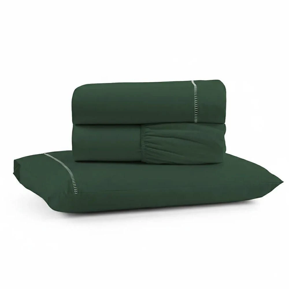 Jogo de Lençol Iris Solteiro 3 Peças Micropercal 600 Fios Ponto Palito Verde Musgo