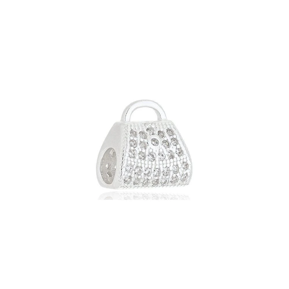 Berloque Atraktiva Jóias Bolsa Branca Cravejada Prata 925 em Metal 1cm X 1 e 1cm Feminino