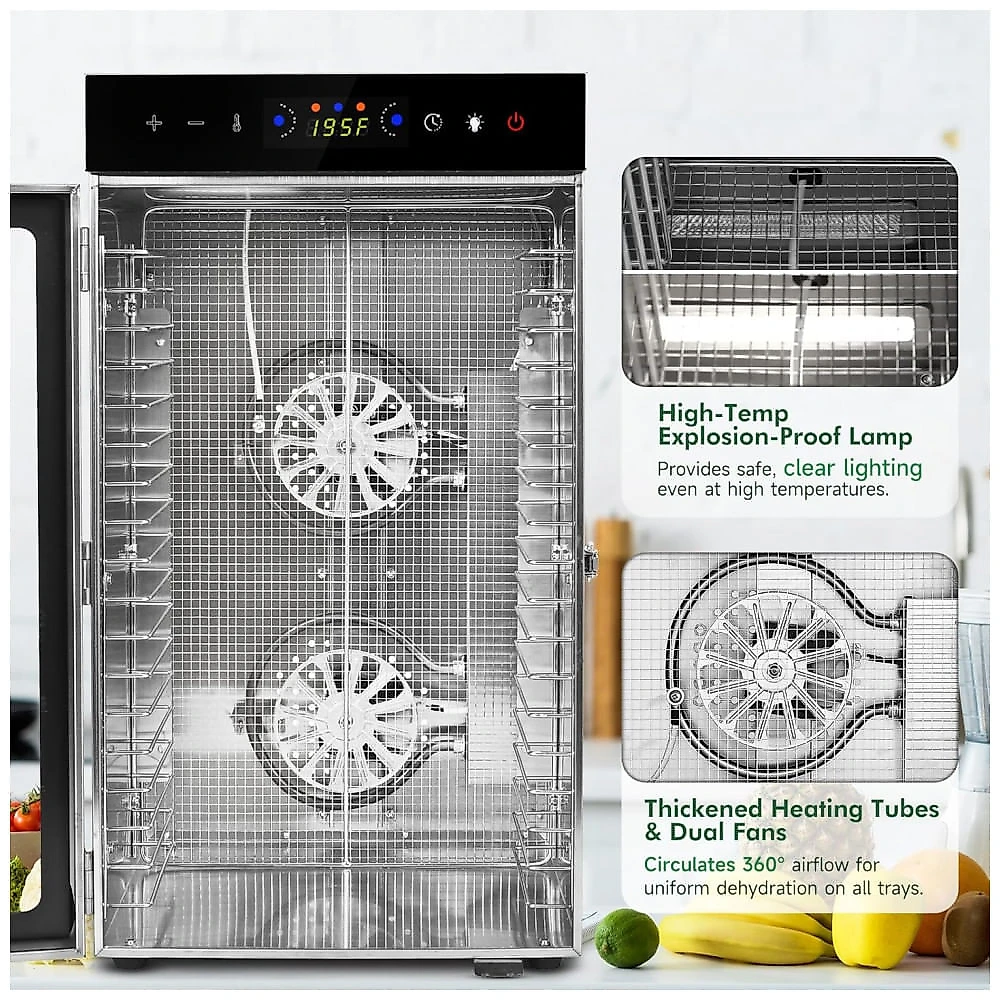 Desidratador de Alimentos Suciseni 18 Bandejas Prata 1000W com Timer Digital 110V