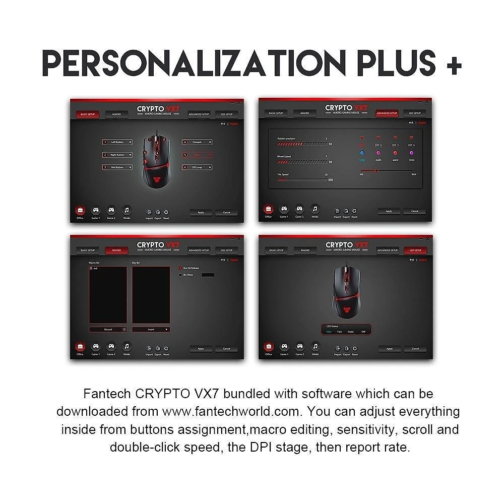 Mouse Gamer com Fio Fantech Crypto VX7, 8000 DPI 6 botões, Preto - Crypto VX7 B