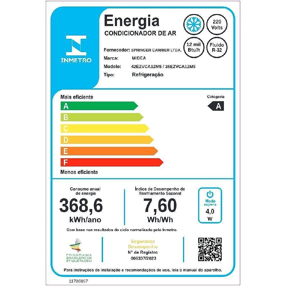 Ar condicionado split inverter midea ai ecomaster 12000 btus frio 220v 38ezvca12m5