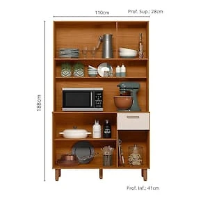 Cozinha Compacta Poliman New Livia 6 Portas 1 Gaveta Freijó Ripado e Off White
