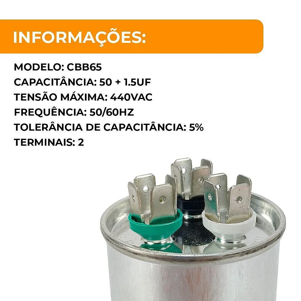 Capacitor 50uf + 1,5 Uf 440v Duplo - Friven Único