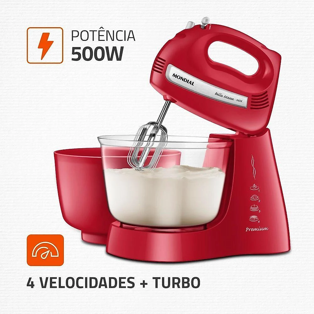 Batedeira com Pedestal Planetária Mondial B-29-NP 500W 4 Velocidades Vermelho 110V
