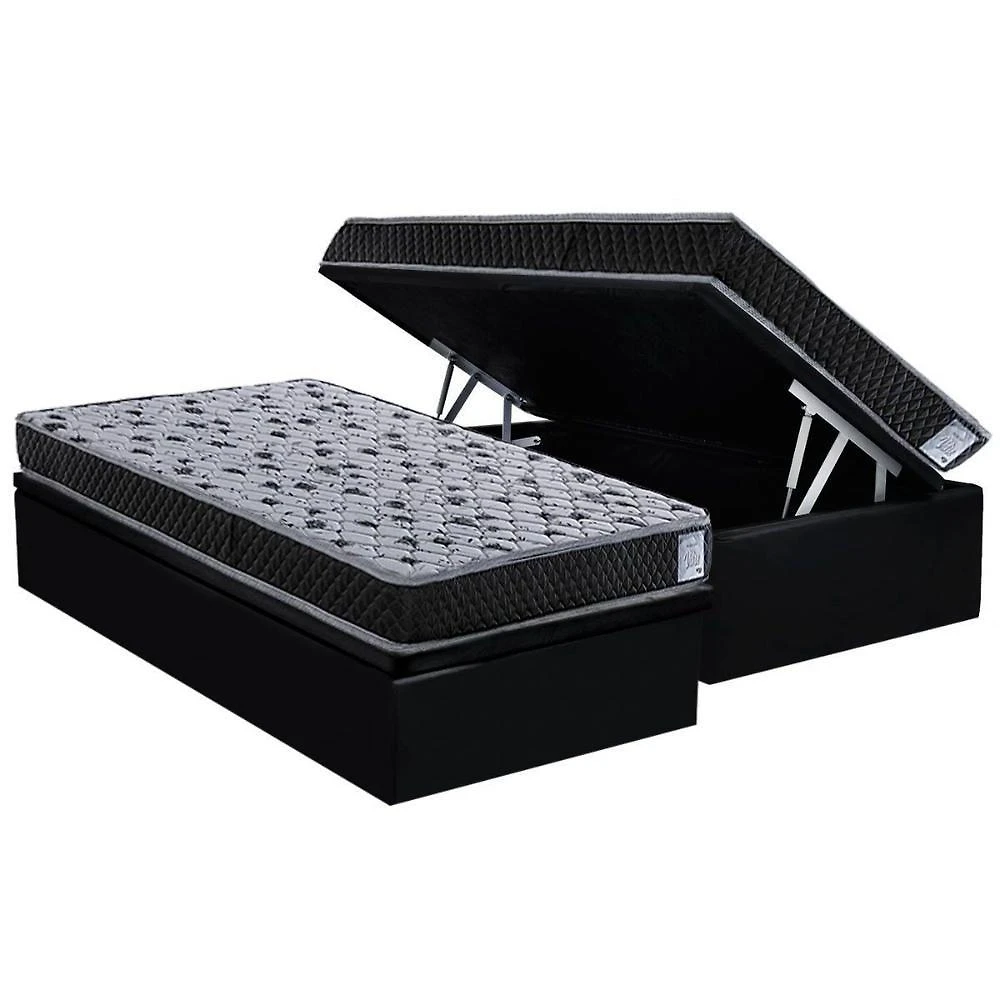 Cama Box Baú Solteiro: Colchão Anatômico Herval Ag65 Vitre + Base Crc Suede Black (88x188)