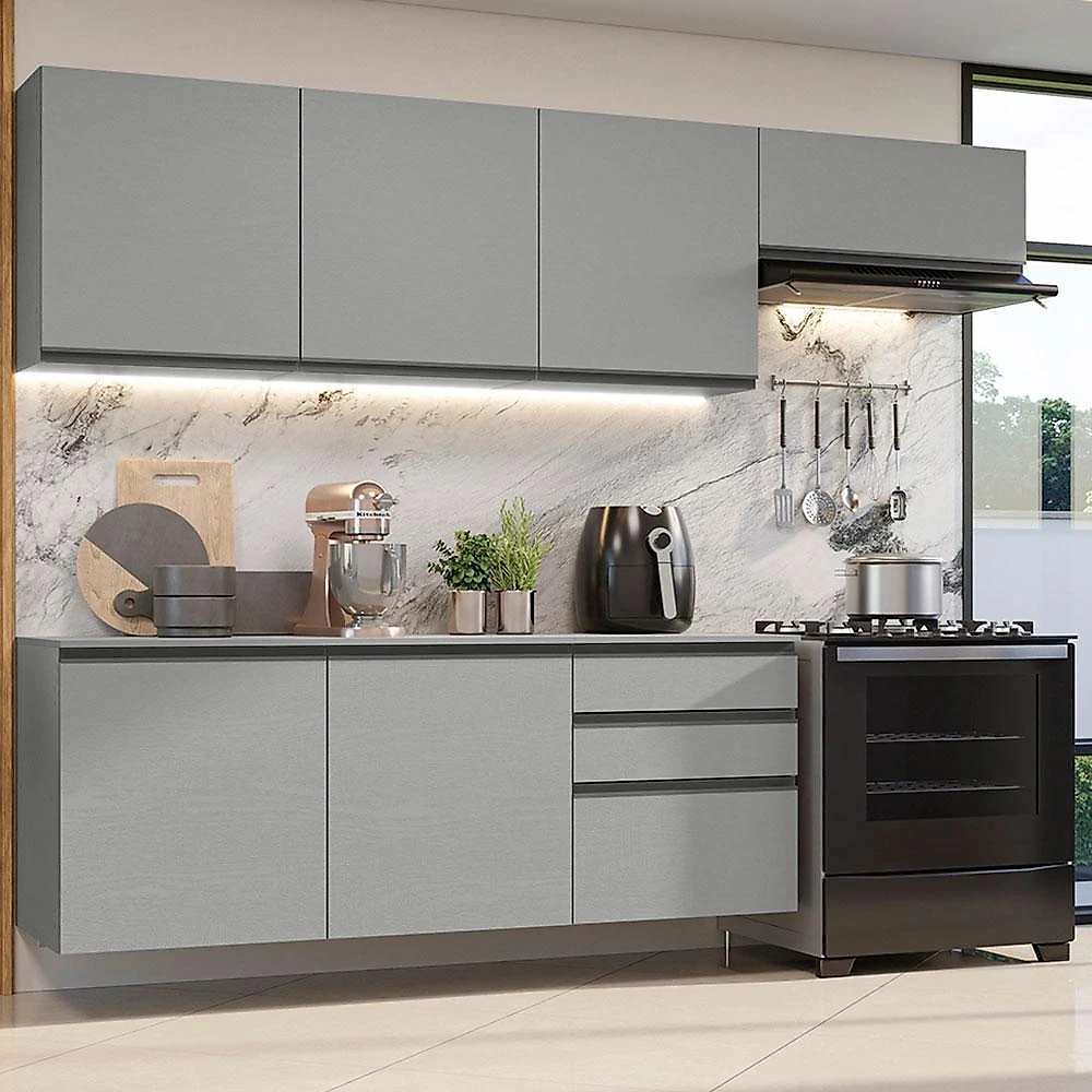 Armário de cozinha completa suspenso 260cm cinza nice madesa 13