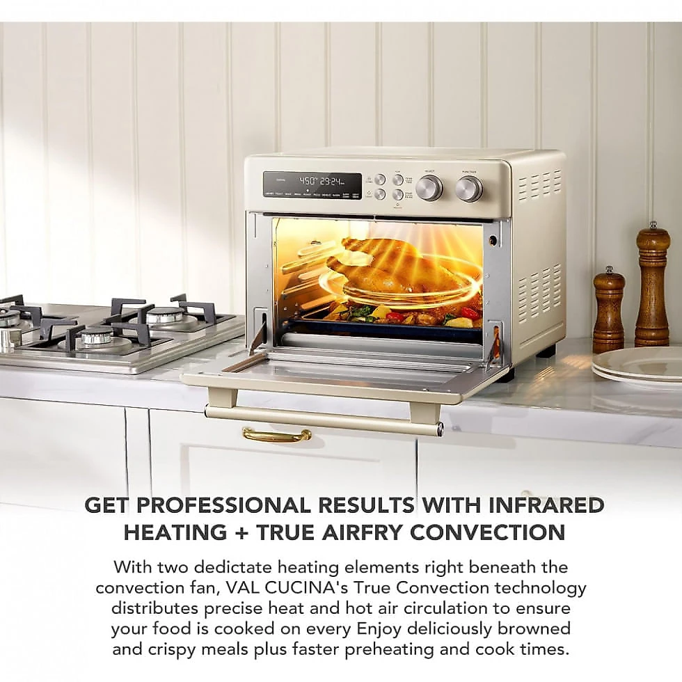 Forno Elétrico Retro 25 Litros 10 em 1 Multifuncional de Fácil Limpeza, 110V 1750W, Val Cucina, Creme