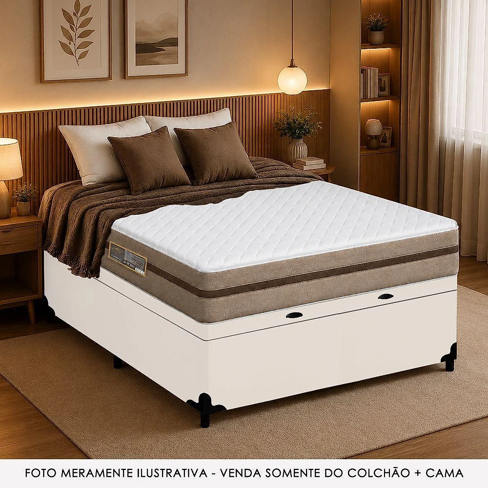 Cama Box com Baú Casal Bioclassic Molas Ensacadas Tecido Branco Royal Sleep 138CM