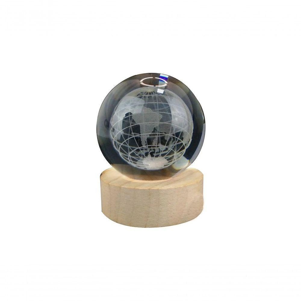 Luminária Abajur Planeta Terra Esfera de Vidro 3D LED USB Transparente Apex