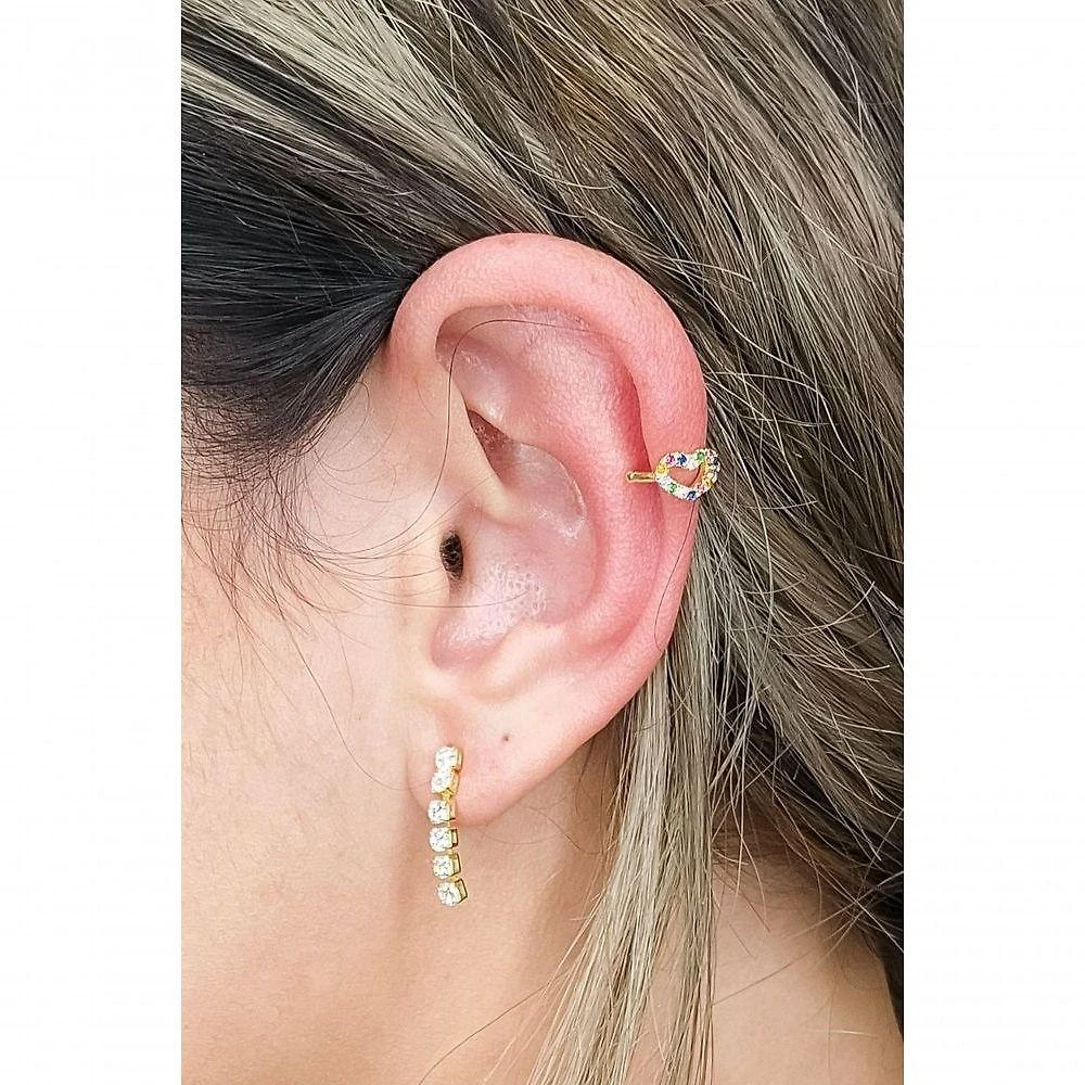 Piercing Fake Floratta Joias Coração Zircônias Coloridas Ouro 18k Dourado