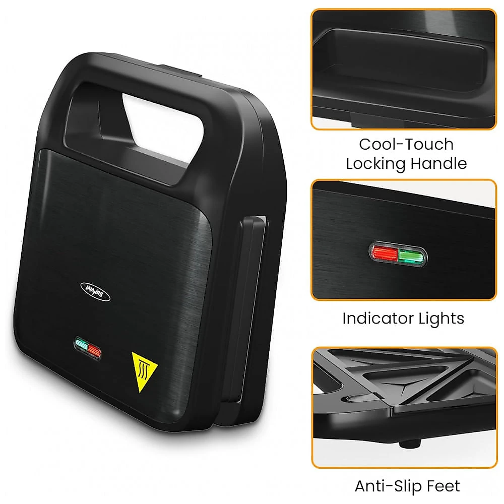 Sanduicheira 3 em 1 Sunvivi Preta 750W Placas Removíveis Indicadores Luminosos