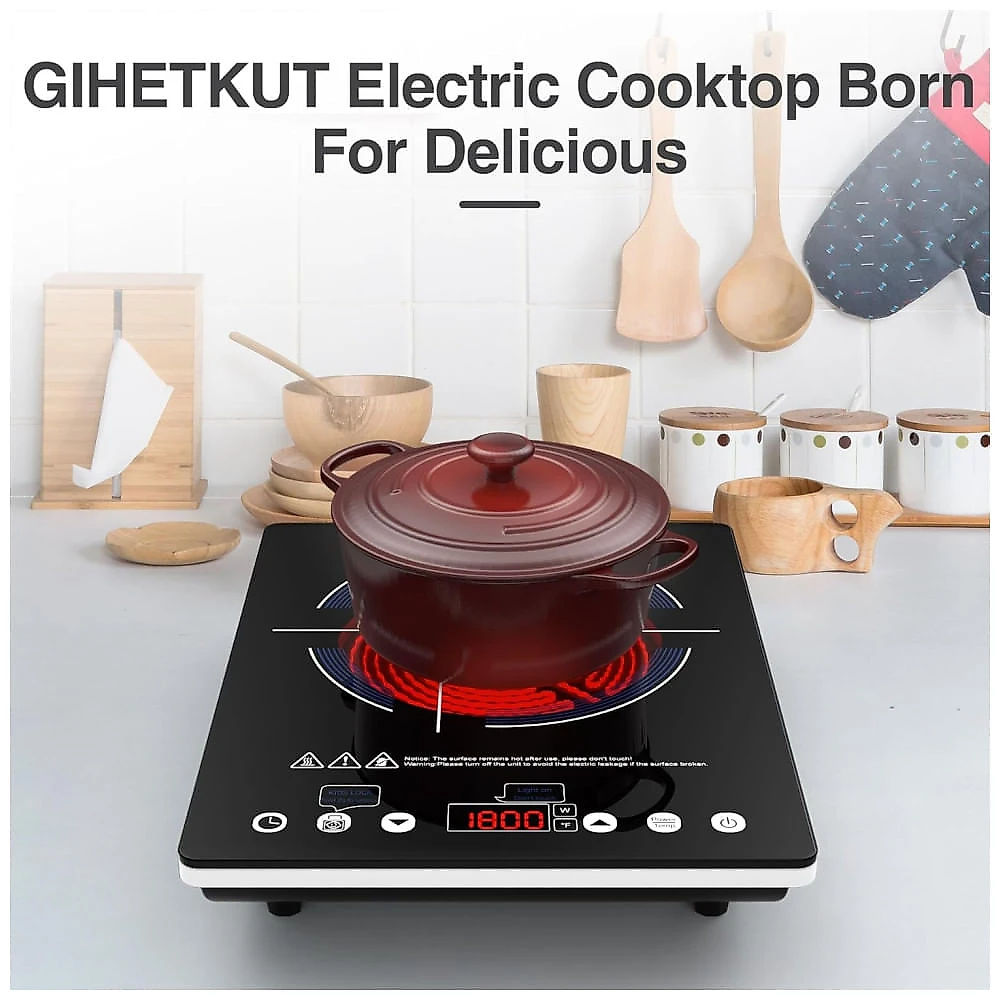 Cooktop Eltrico Porttil de Induo com 9 Nveis de Potncia, Trava para Crianas, Temporizador e Proteo Contra Superaquecimento, 110V 1800W, GIHETKUT, 110v