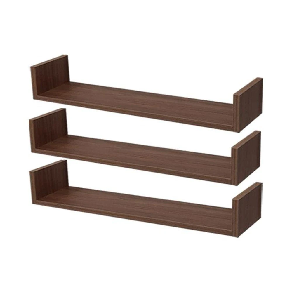 Prateleira Kit 3 Unidades U 70 X 25cm MDP Fixação Suporte Invisível Sala Marrom Mercado